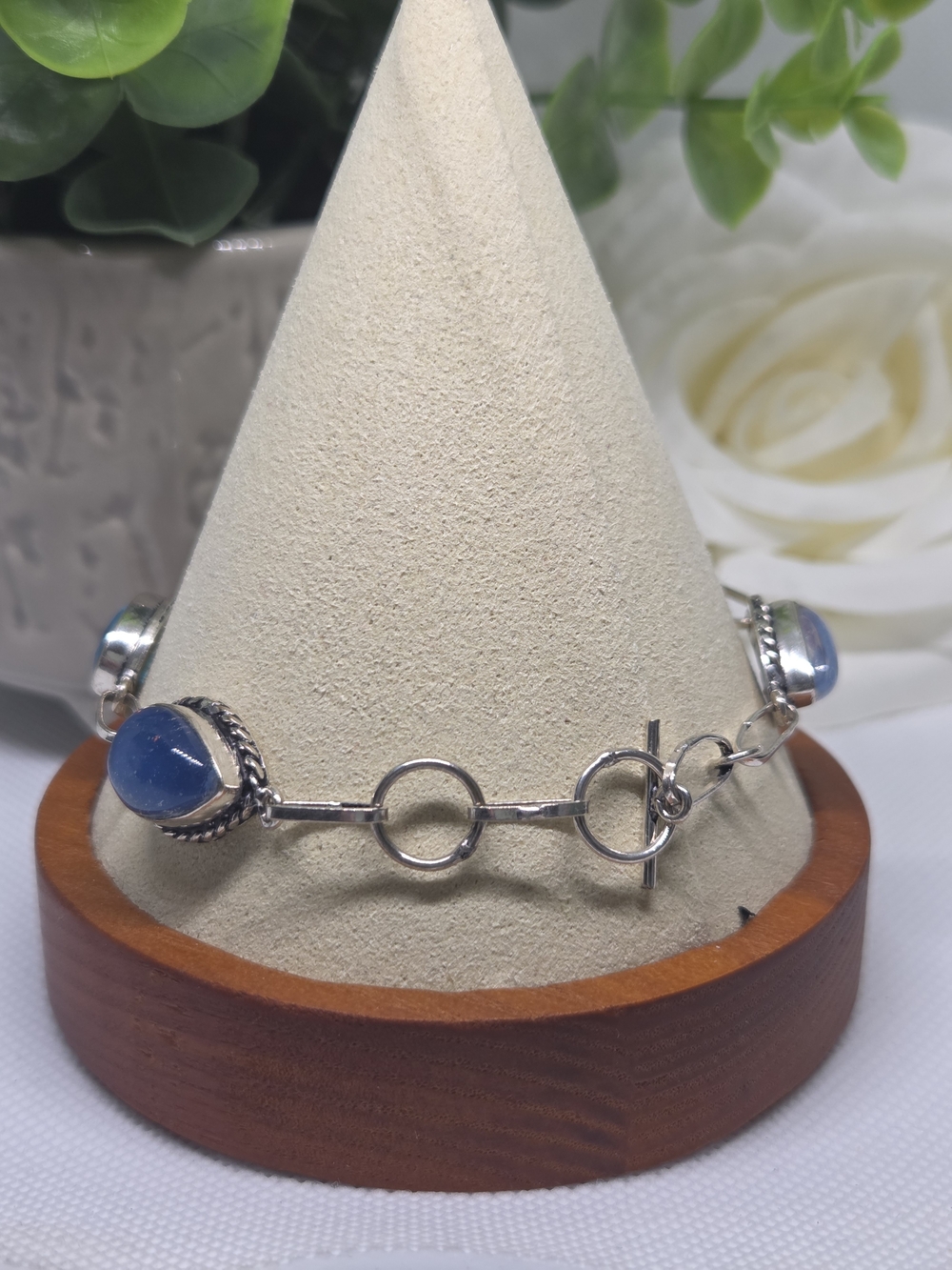 Silver-Tone Blue Agate Station Bracelet - Picture 3 of 3